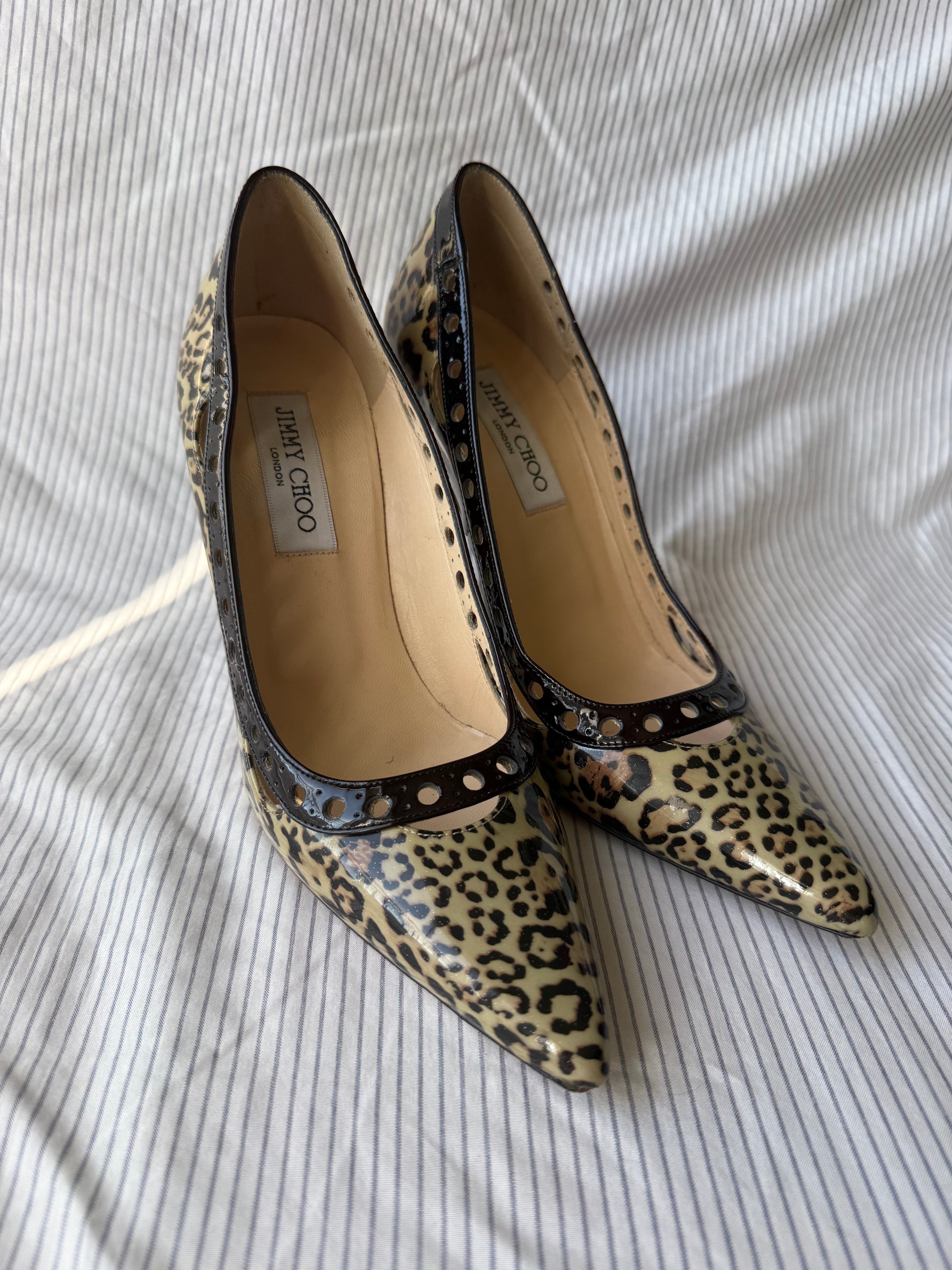 Jimmy Choo Leopard Patent Leather Pumps – navy blue studio display picture 1