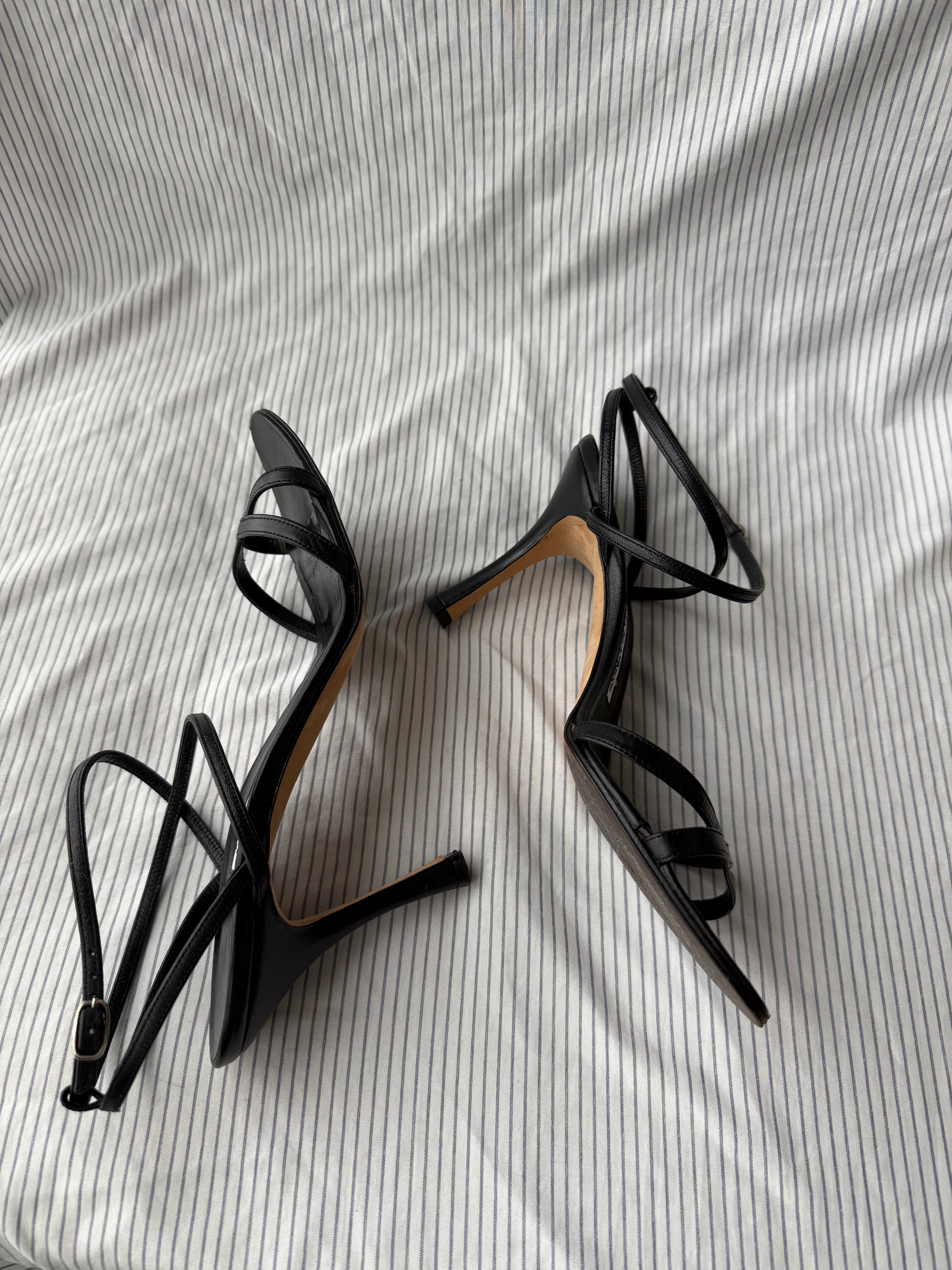 Manolo Blahnik Vintage Black Leather Strappy Stiletto Sandals