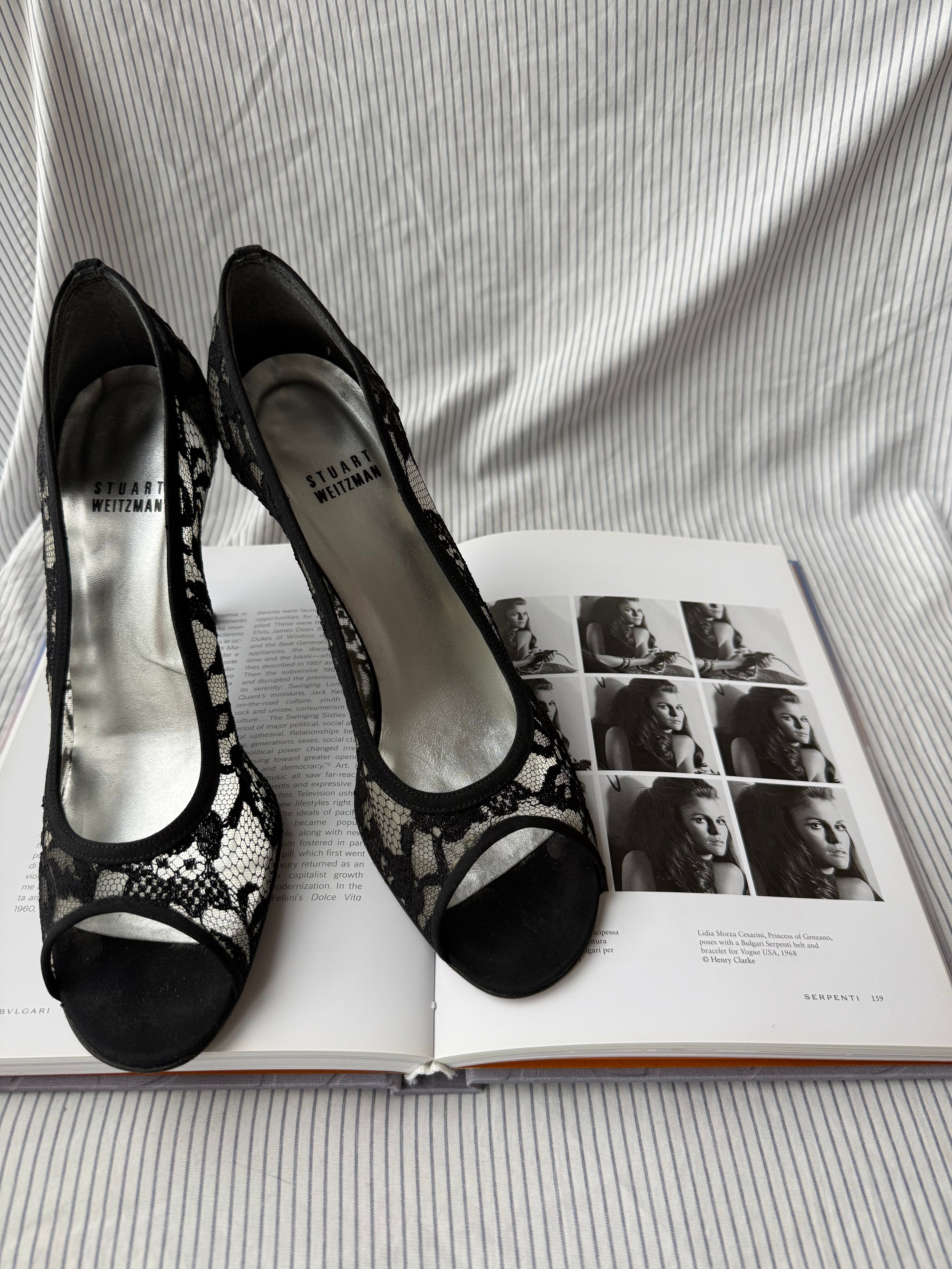 Stuart Weitzman Vintage Black Lace Heels