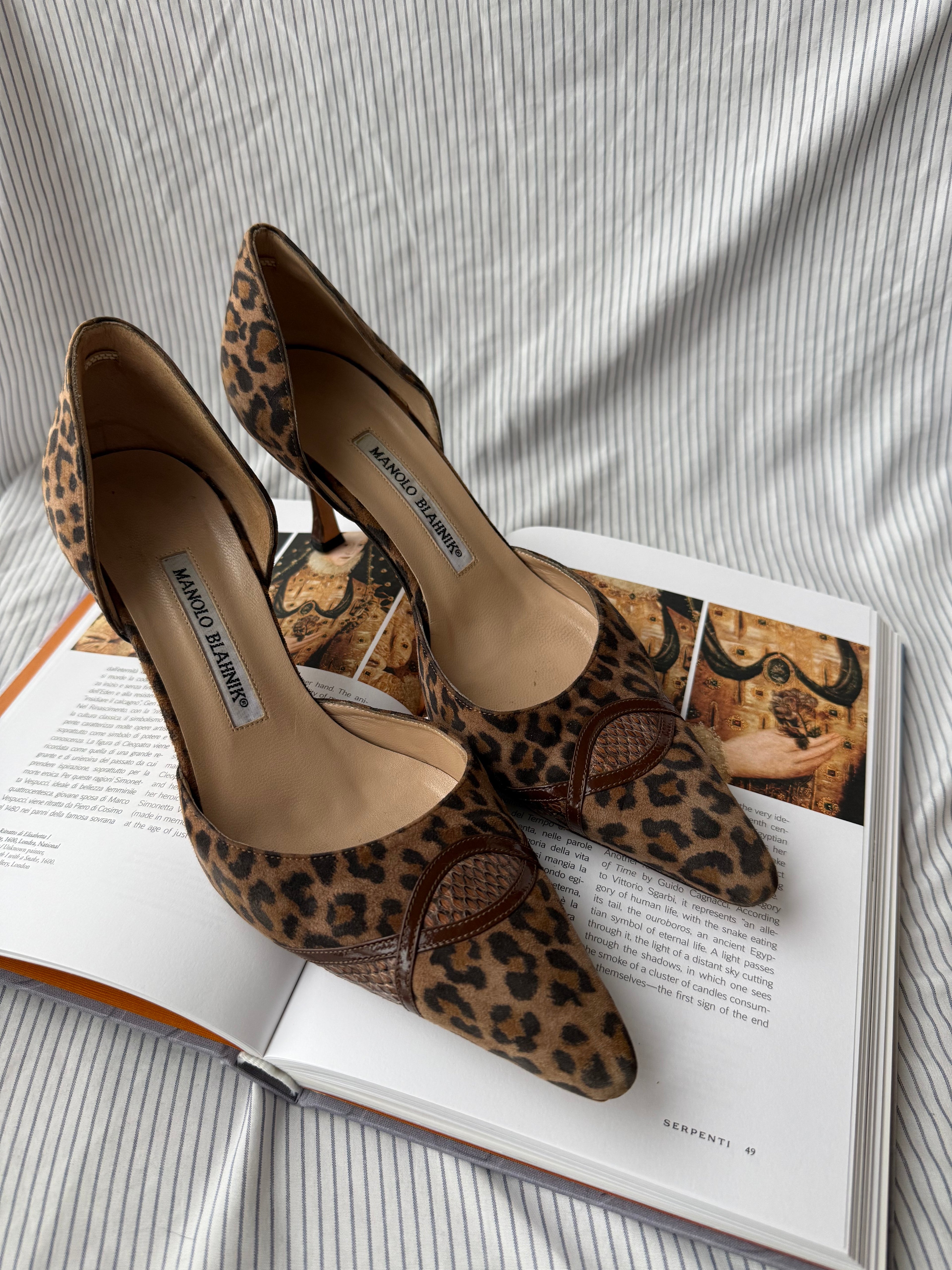Manolo Blahnik Vintage Leopard Suede D'Orsay Heels