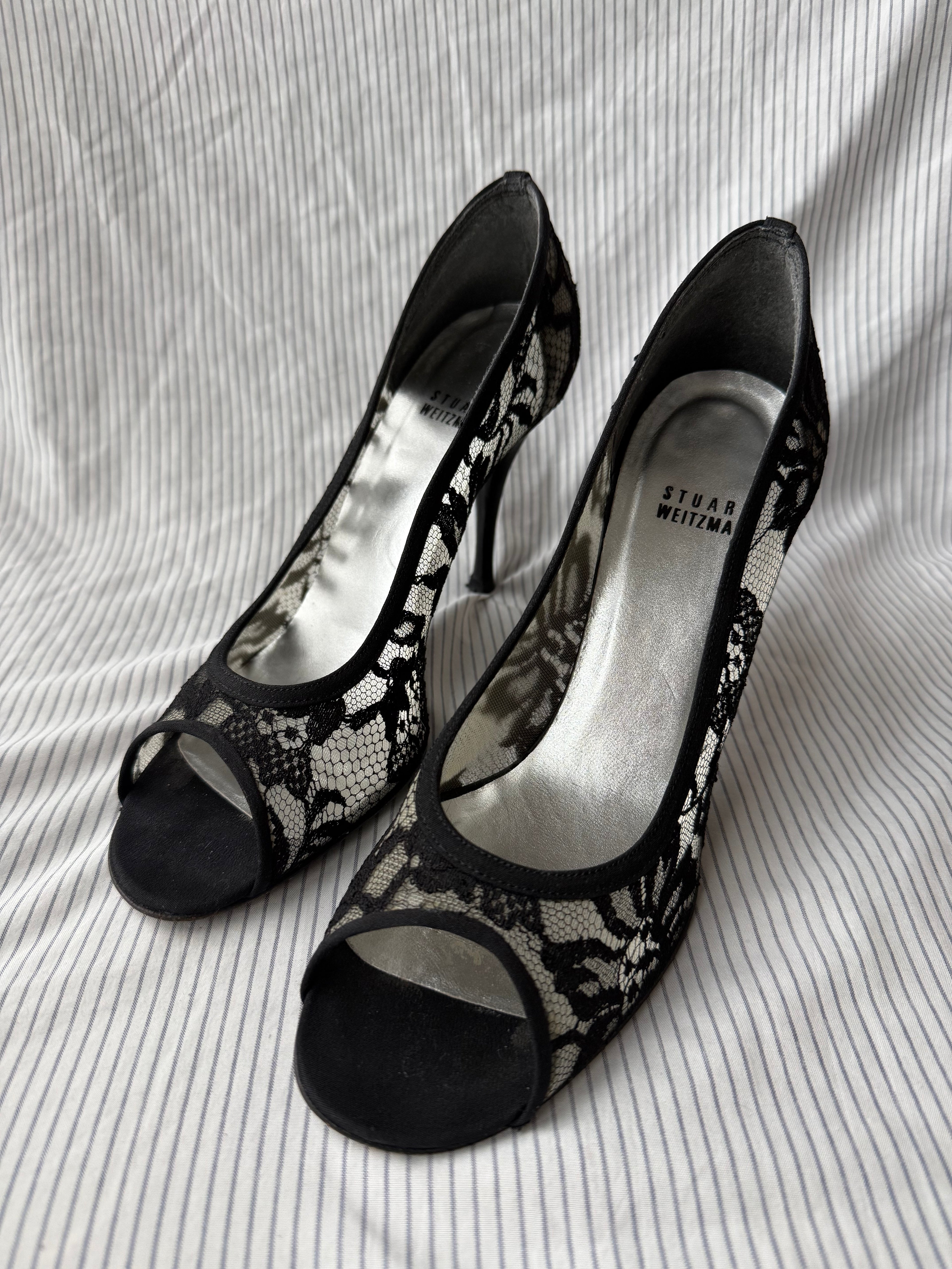 Stuart Weitzman Vintage Black Lace Heels
