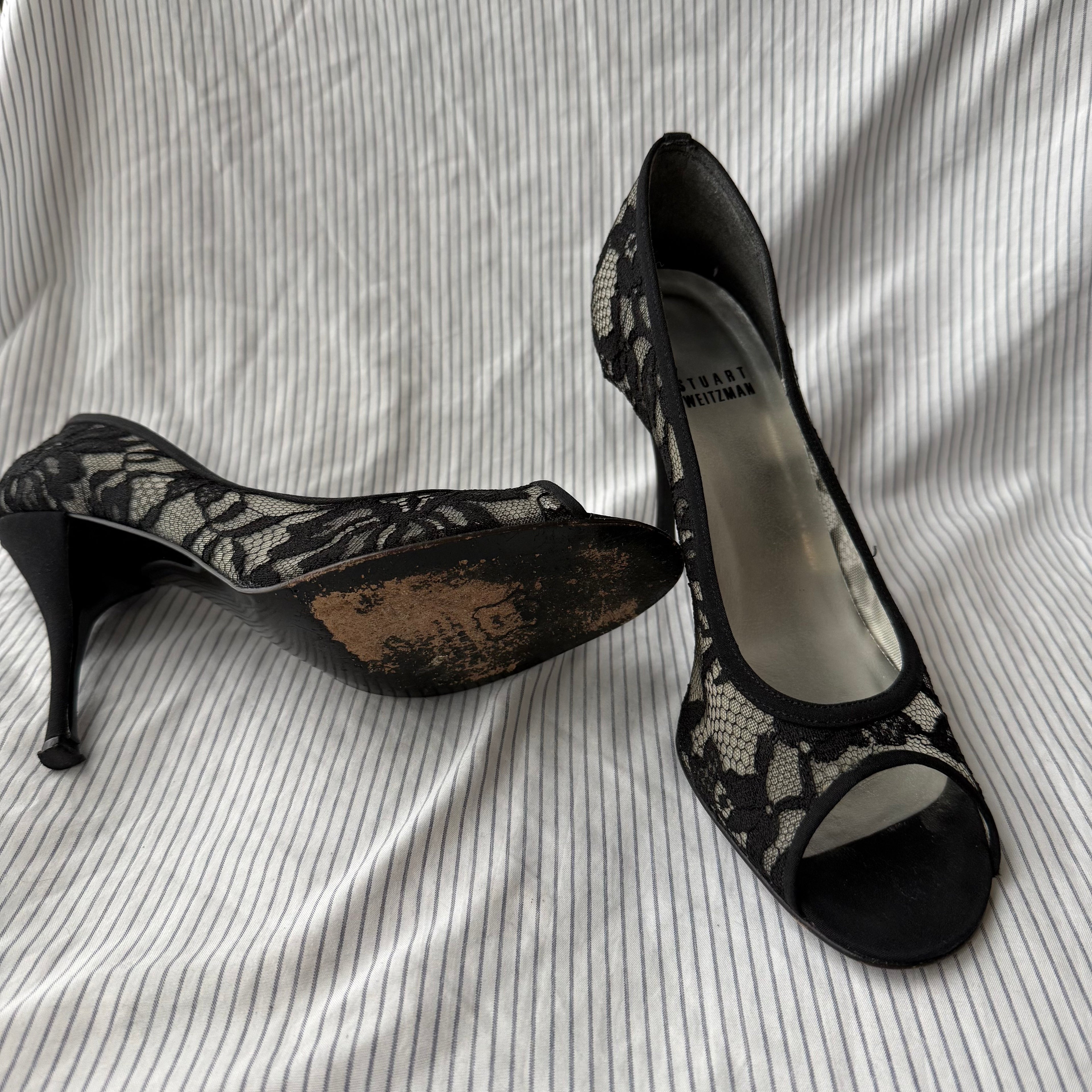 Stuart Weitzman Vintage Black Lace Heels