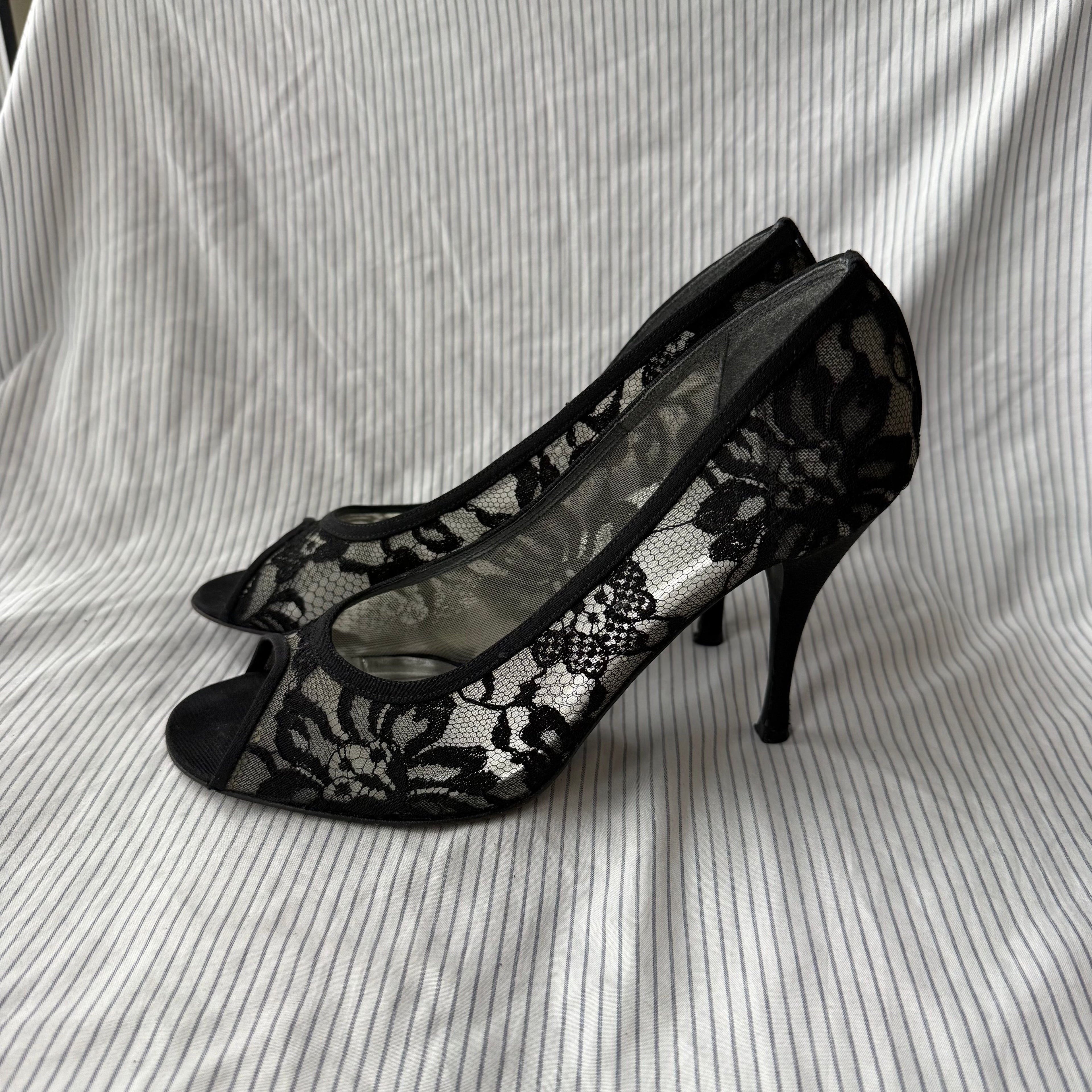 Stuart Weitzman Vintage Black Lace Heels