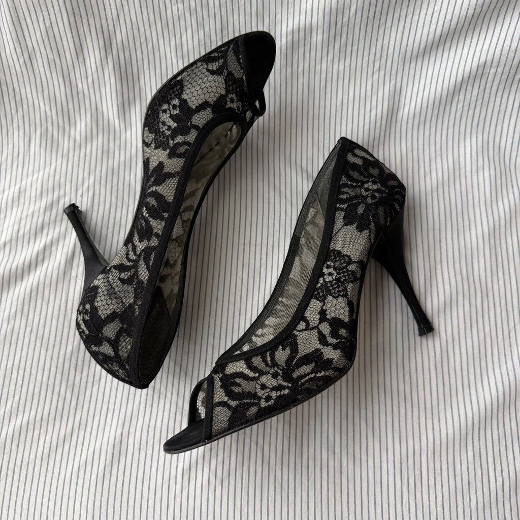 Stuart Weitzman Vintage Black Lace Heels