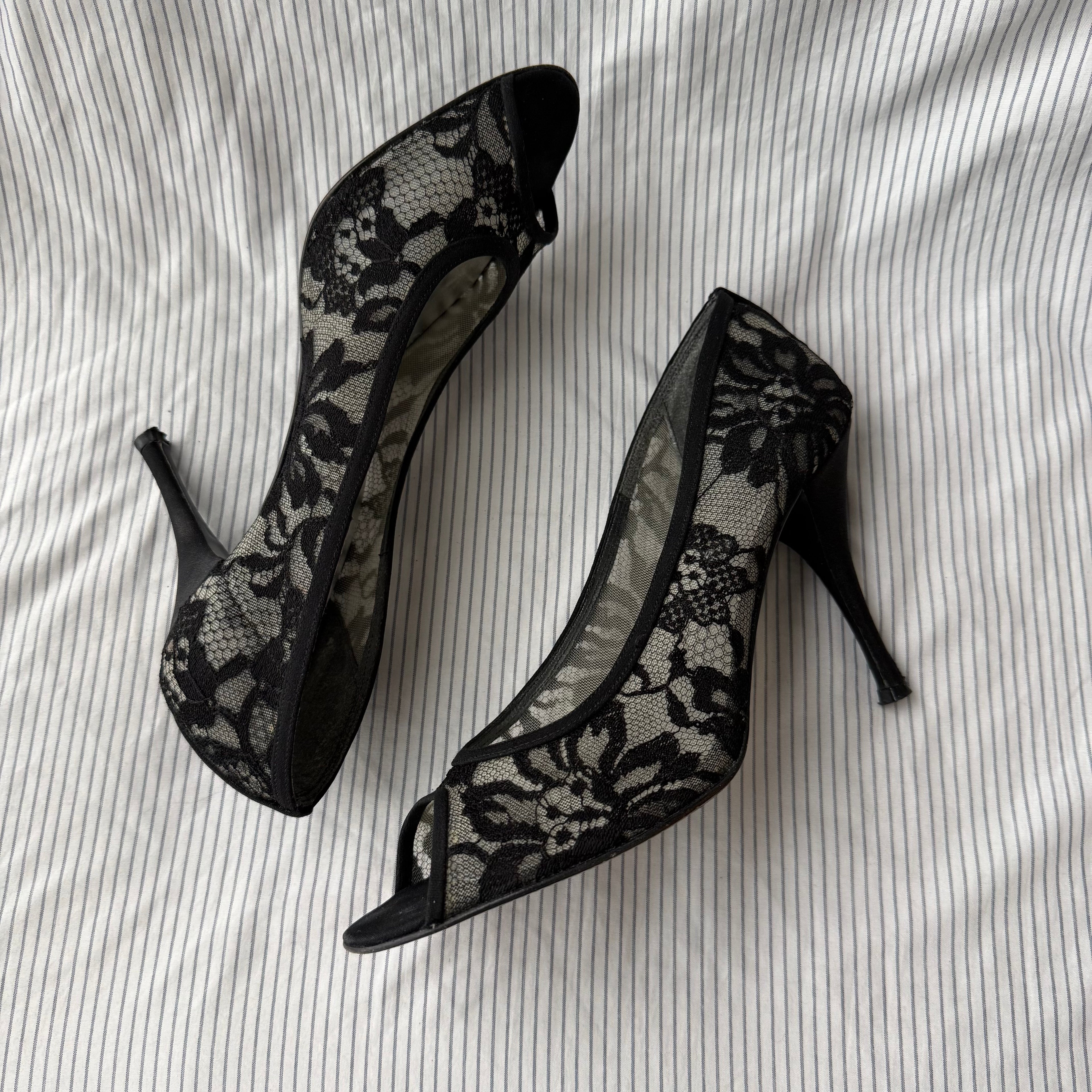 Stuart Weitzman Vintage Black Lace Heels