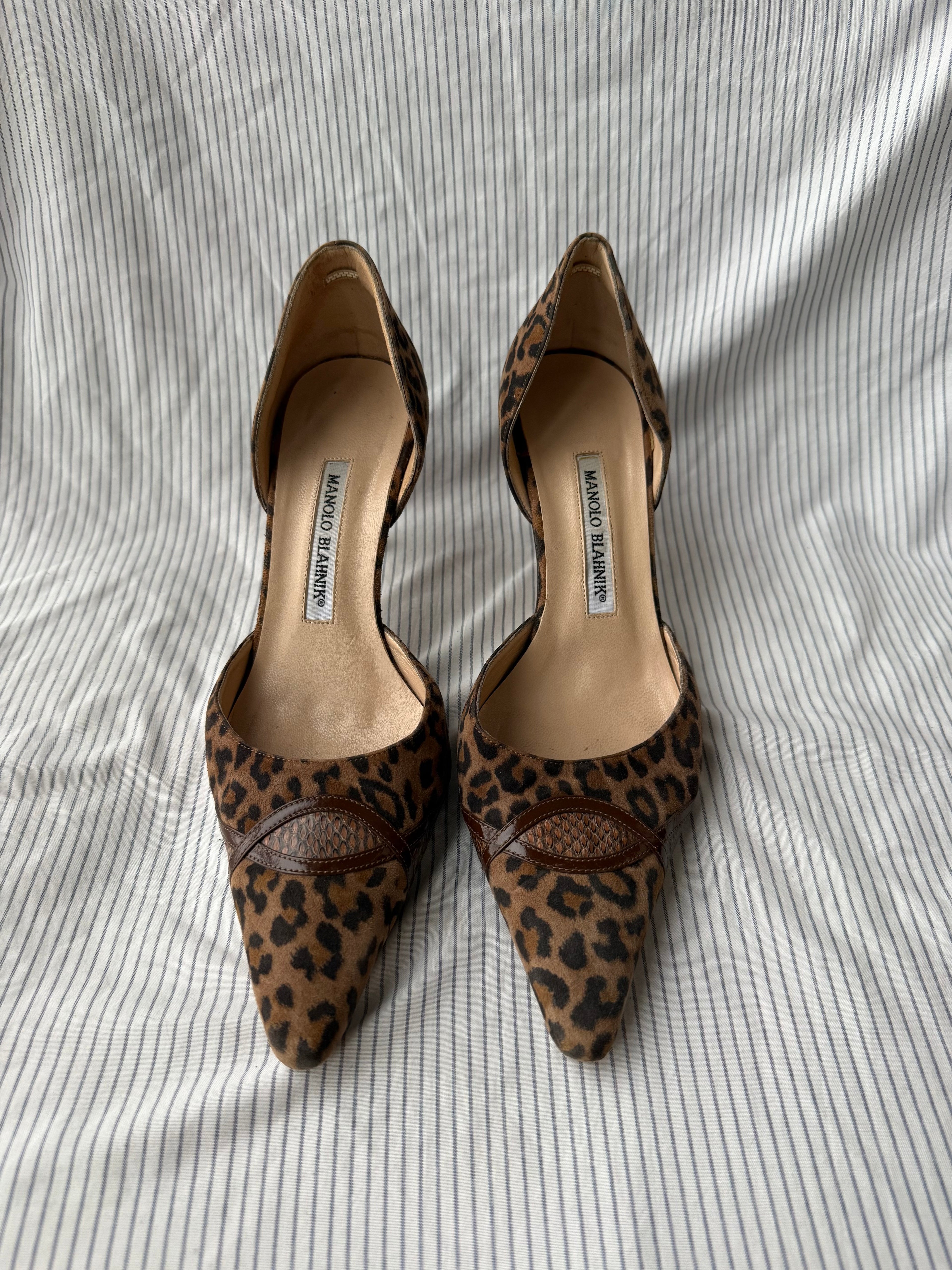 Manolo Blahnik Vintage Leopard Suede D'Orsay Heels
