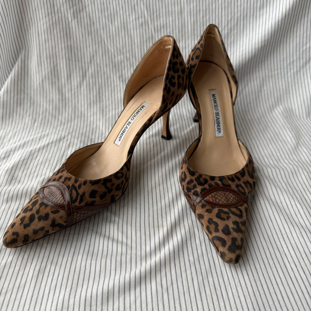 Manolo Blahnik Vintage Leopard Suede D'Orsay Heels