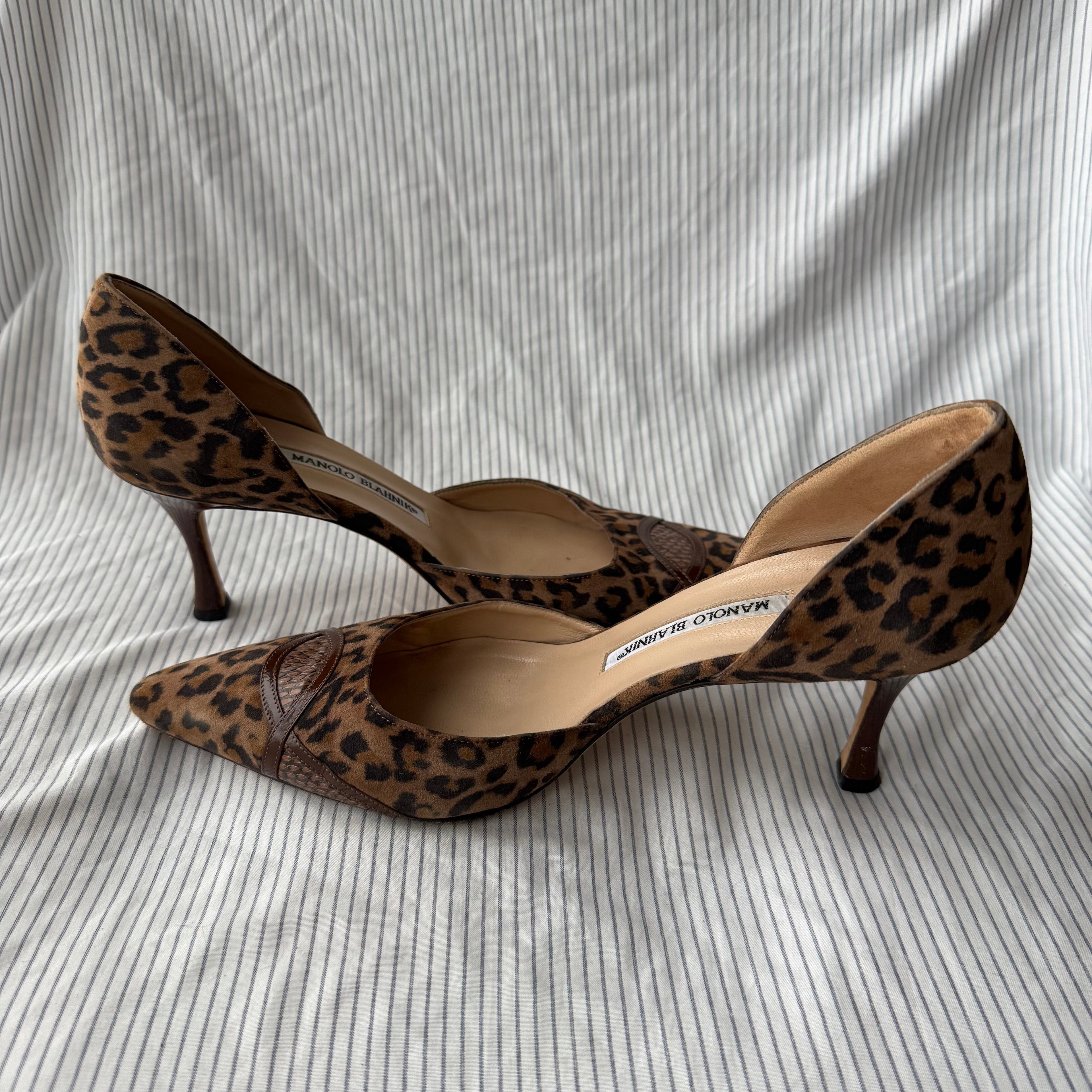 Manolo Blahnik Vintage Leopard Suede D'Orsay Heels