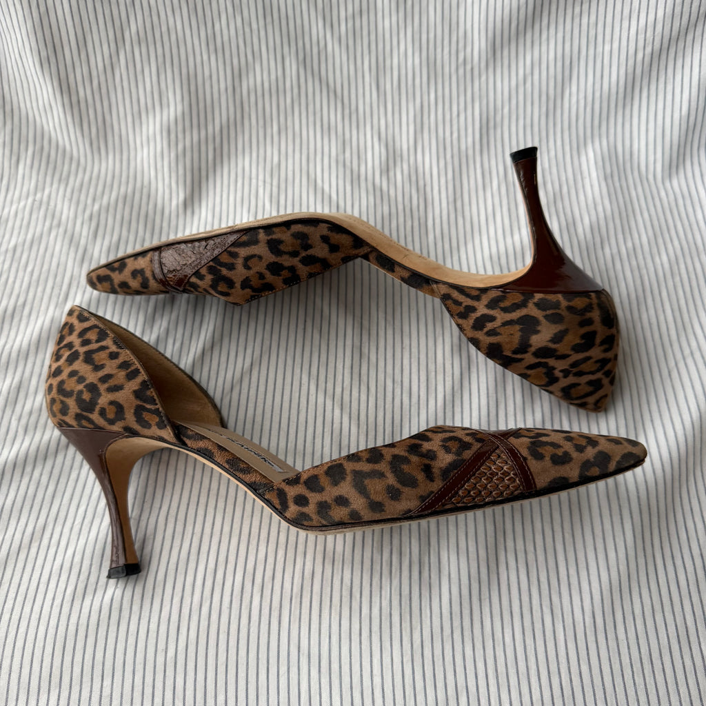 Manolo Blahnik Vintage Leopard Suede D'Orsay Heels