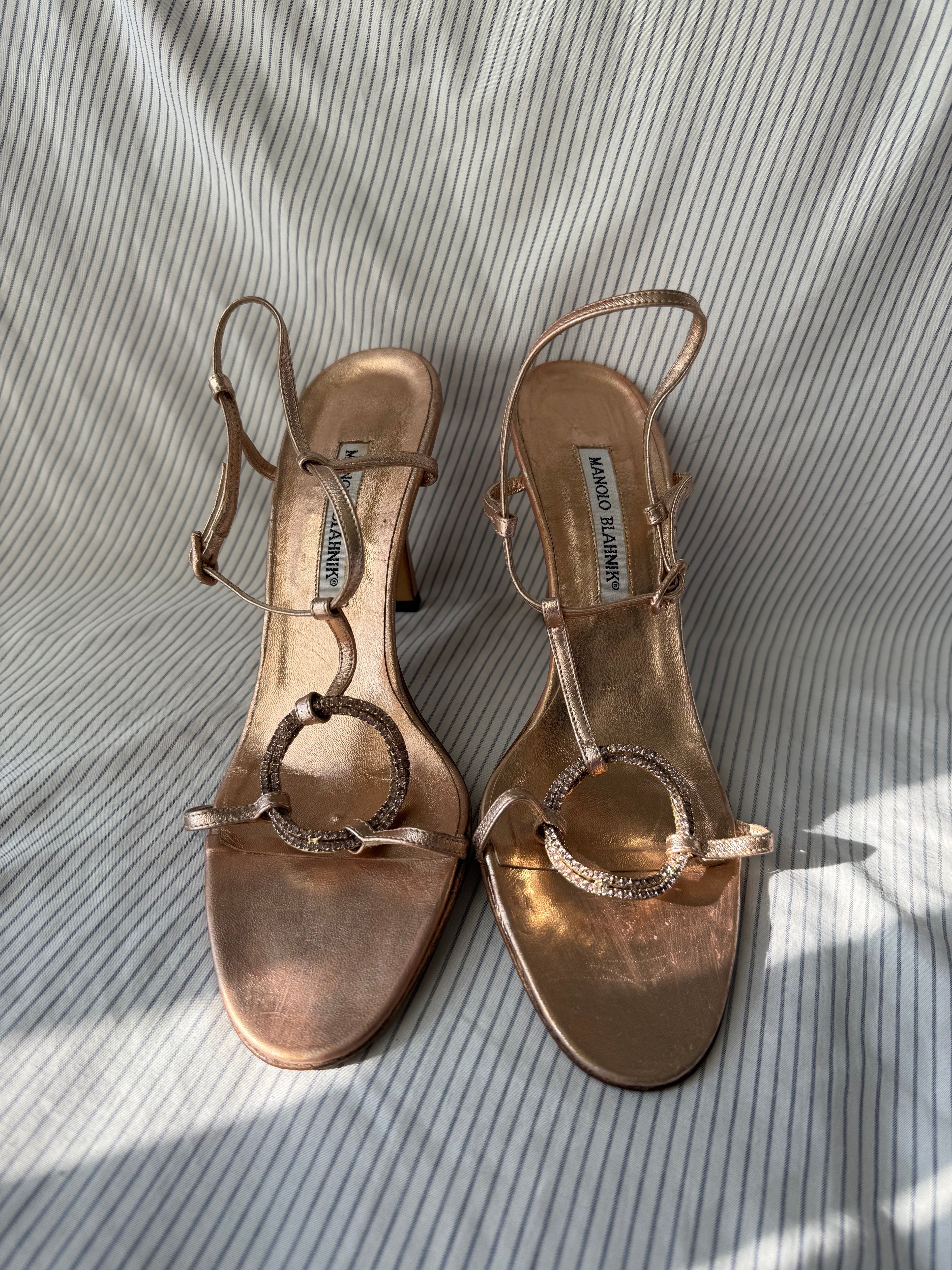 Manolo Blahnik Vintage Rose Gold Sandal Heels