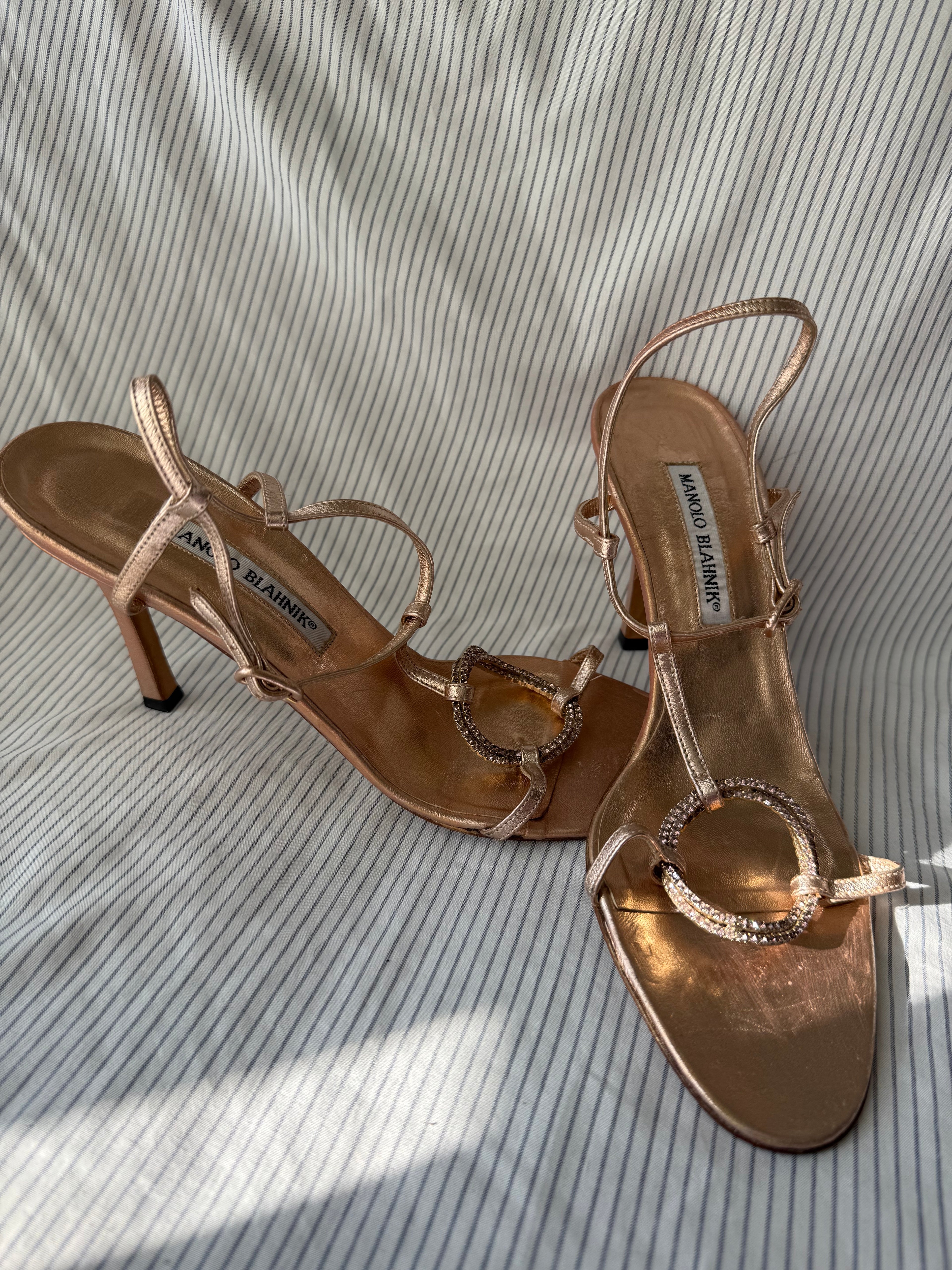 Manolo Blahnik Vintage Rose Gold Sandal Heels