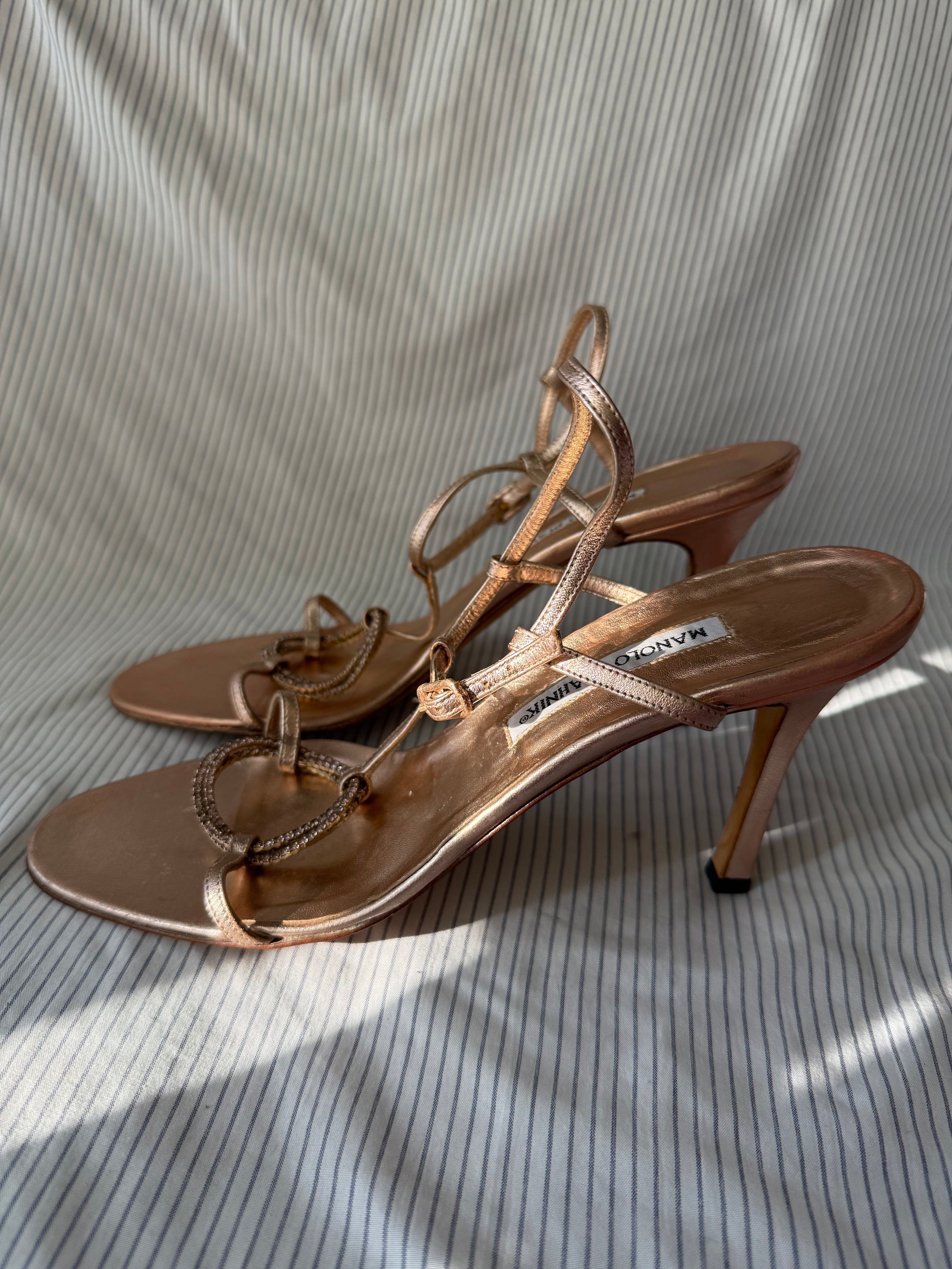 Manolo Blahnik Vintage Rose Gold Sandal Heels