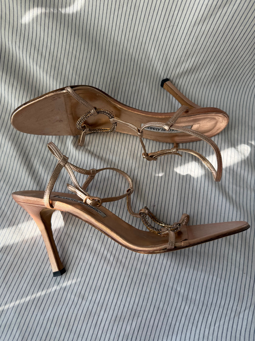 Manolo Blahnik Vintage Rose Gold Sandal Heels