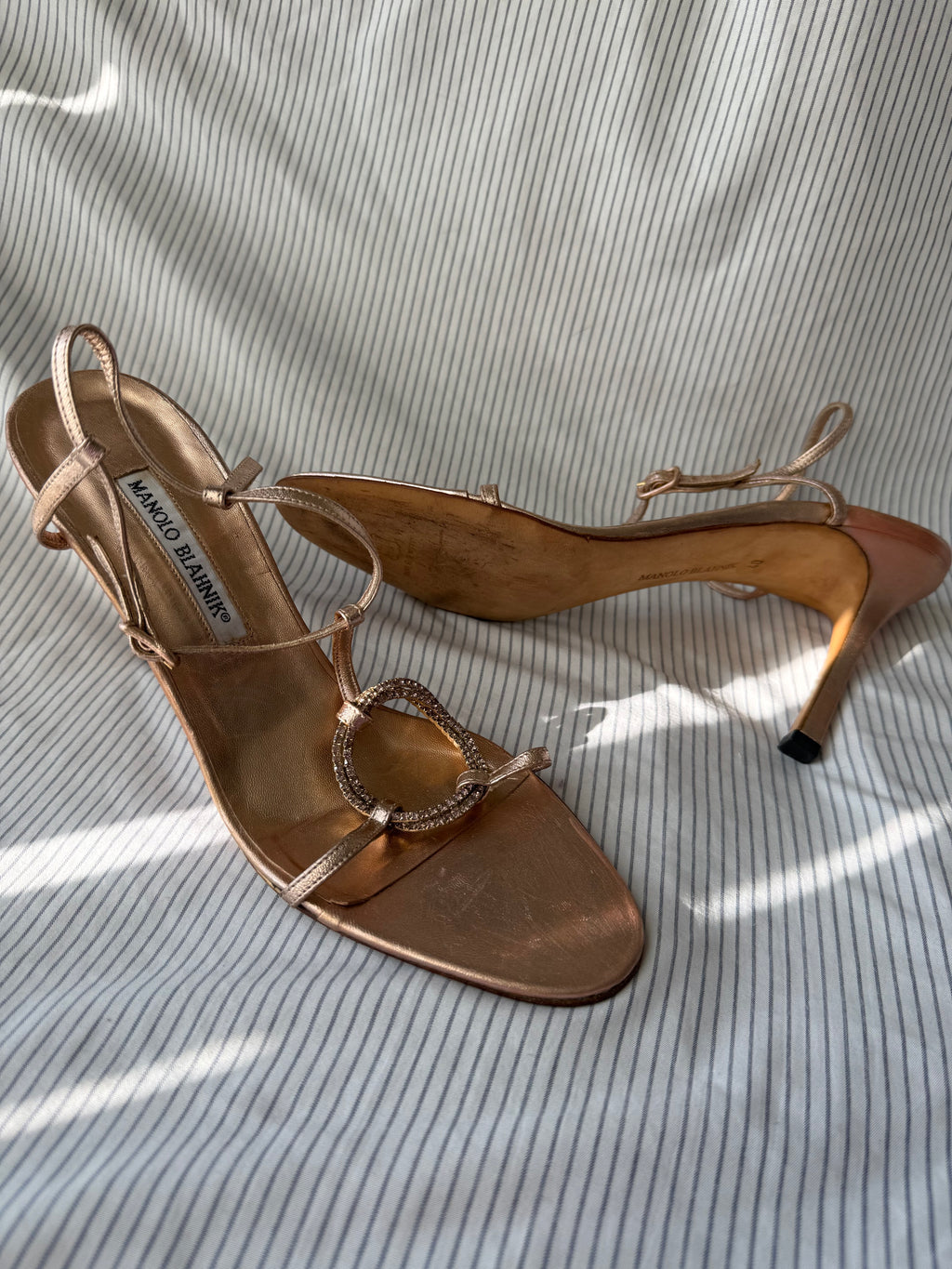 Manolo Blahnik Vintage Rose Gold Sandal Heels