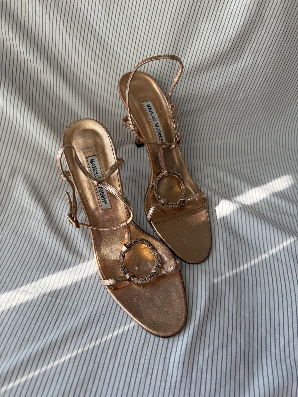 Manolo Blahnik Vintage Rose Gold Sandal Heels