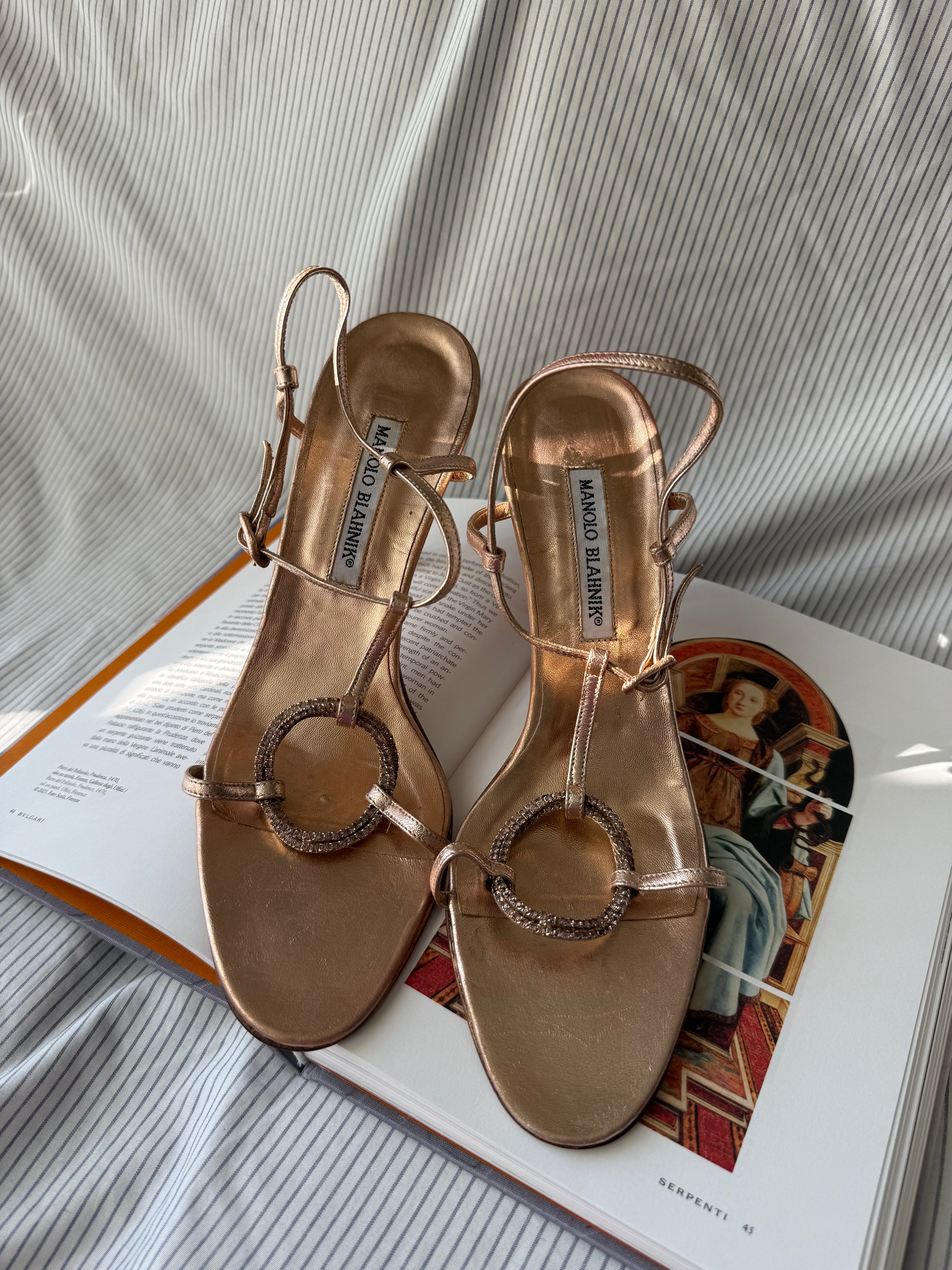 Manolo Blahnik Vintage Rose Gold Sandal Heels