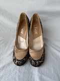 Christian Dior Vintage Nude Satin & Black Lace Pumps