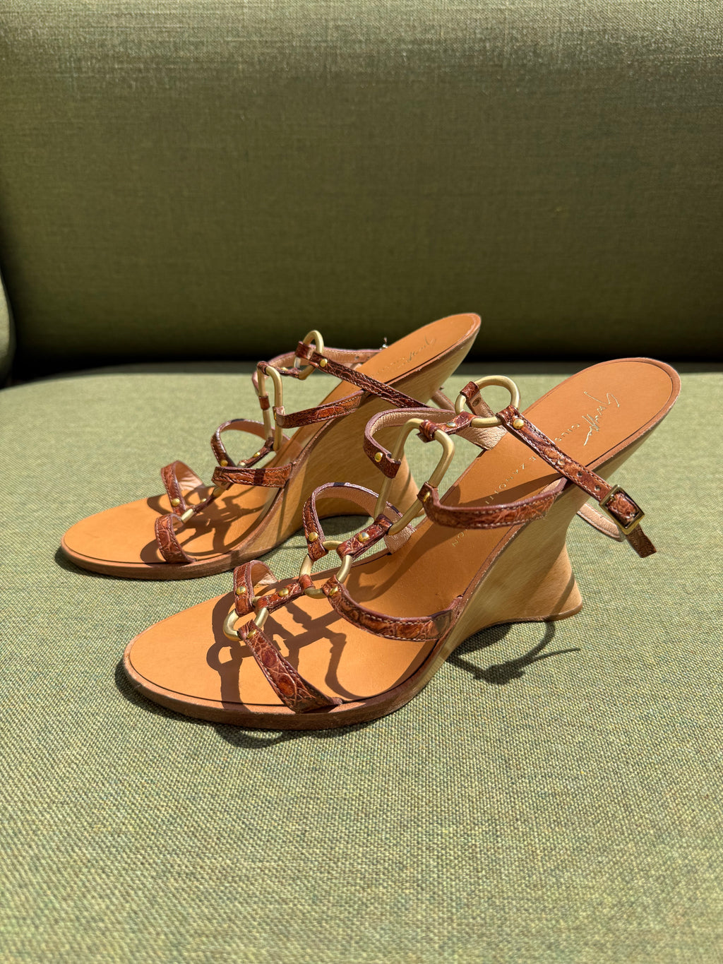Archive Giuseppe Zanotti Brown Leather Sculptural Wedge Sandals
