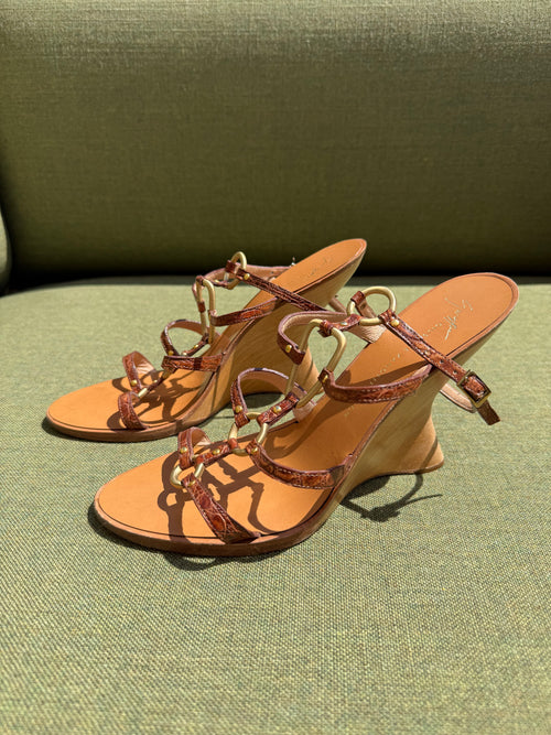 Archive Giuseppe Zanotti Brown Leather Sculptural Wedge Sandals