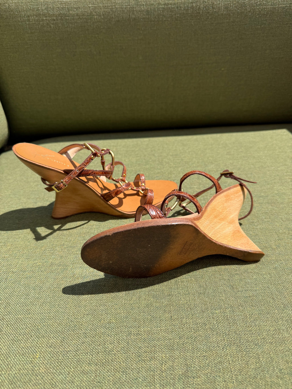 Archive Giuseppe Zanotti Brown Leather Sculptural Wedge Sandals