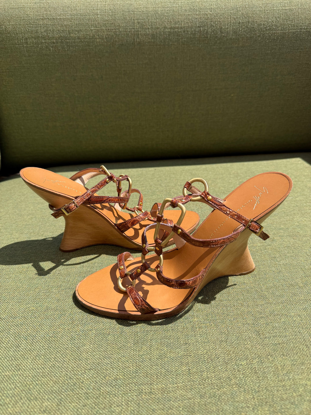 Archive Giuseppe Zanotti Brown Leather Sculptural Wedge Sandals