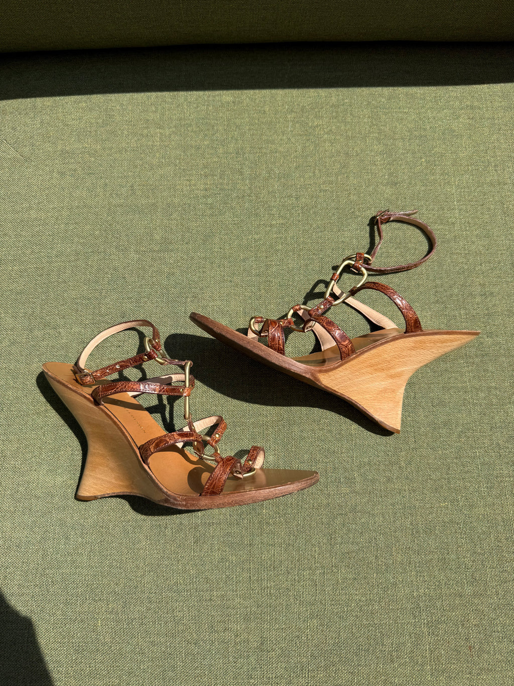 Archive Giuseppe Zanotti Brown Leather Sculptural Wedge Sandals