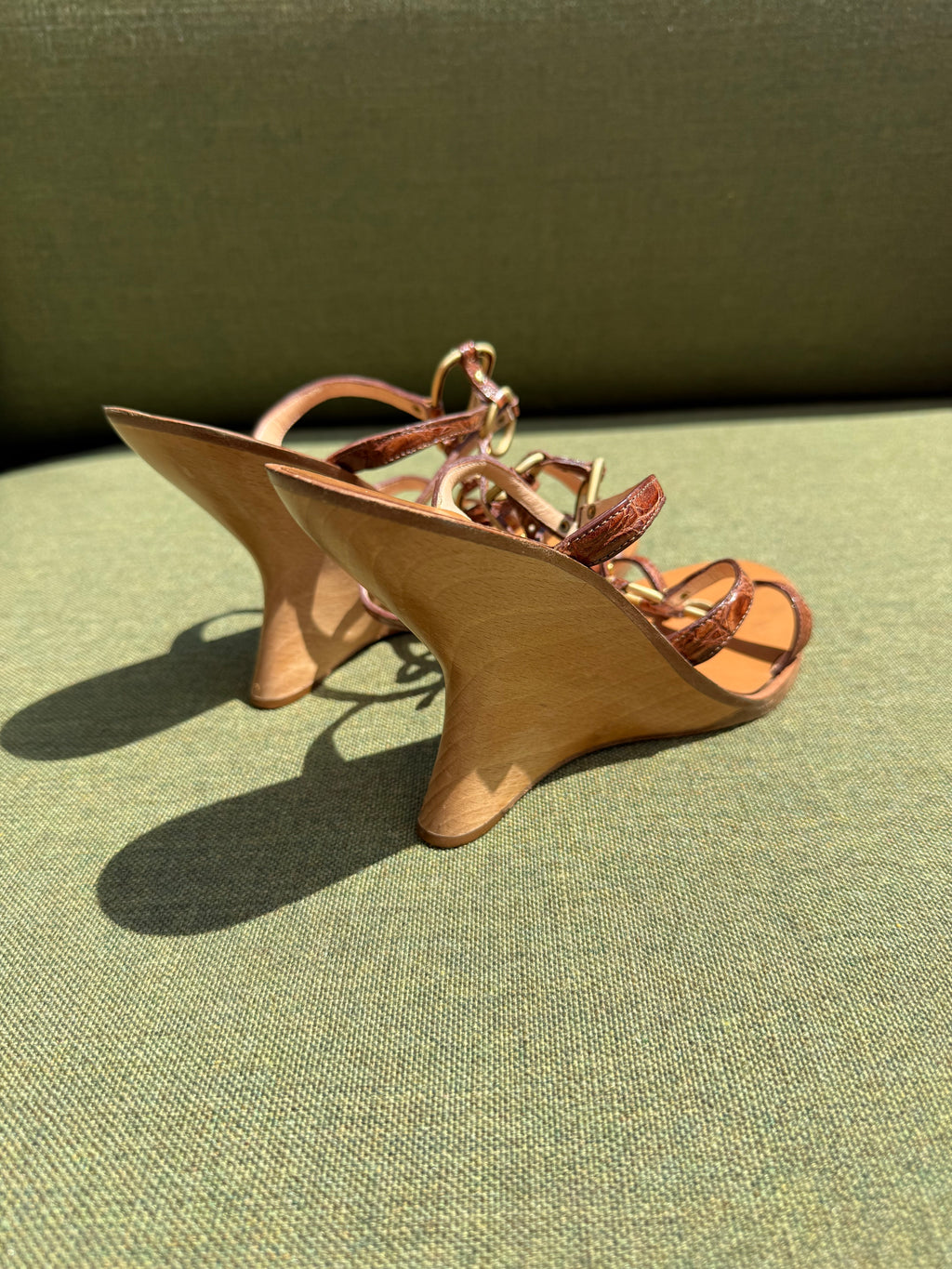 Archive Giuseppe Zanotti Brown Leather Sculptural Wedge Sandals