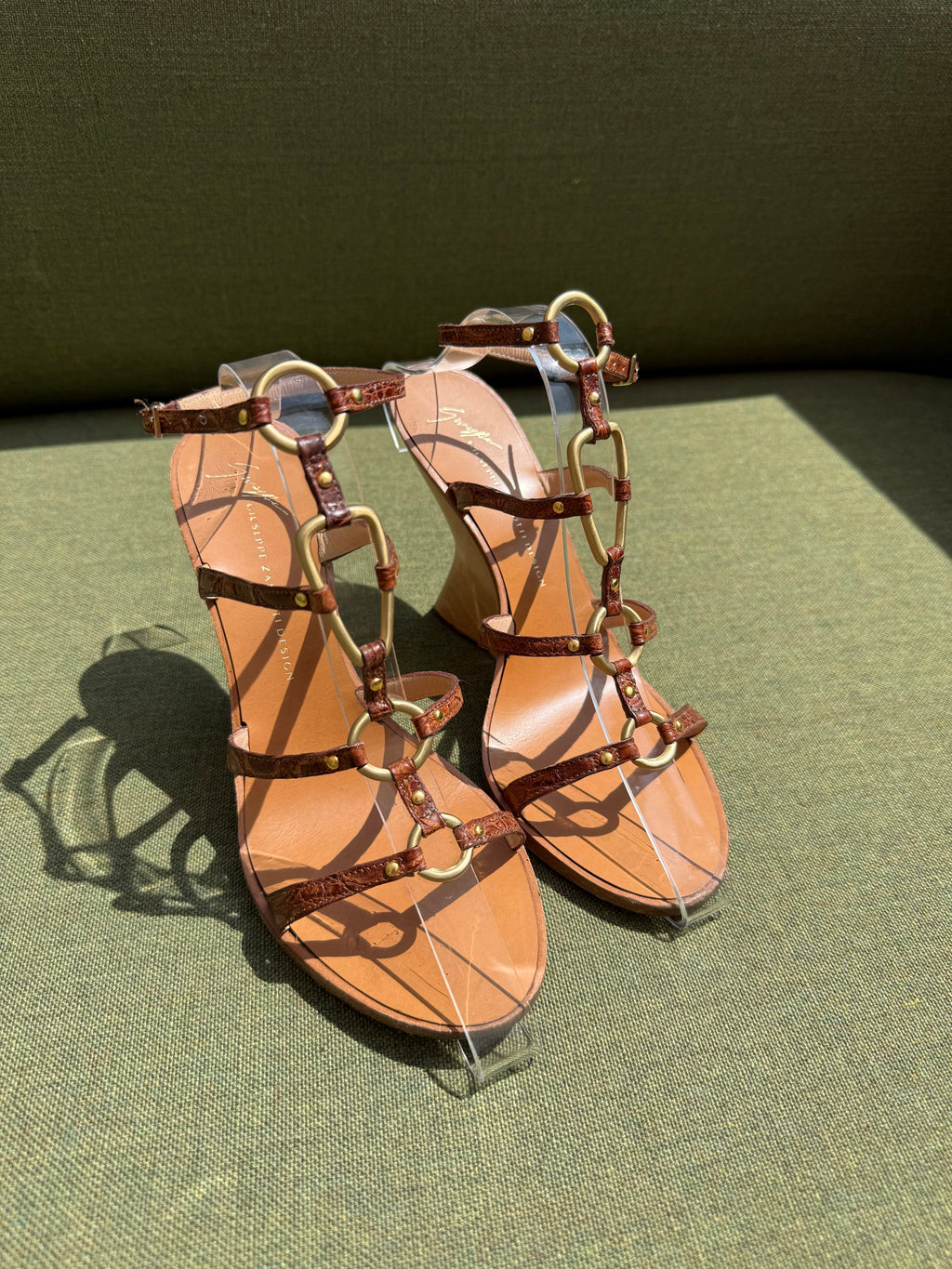 Archive Giuseppe Zanotti Brown Leather Sculptural Wedge Sandals