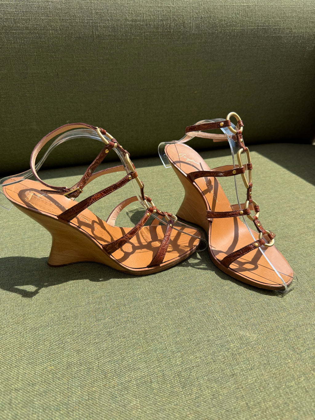 Archive Giuseppe Zanotti Brown Leather Sculptural Wedge Sandals