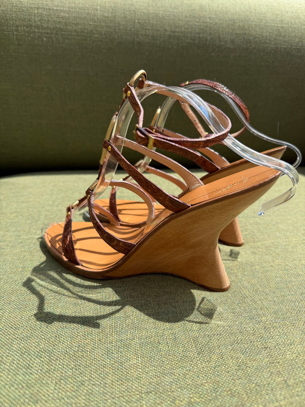 Archive Giuseppe Zanotti Brown Leather Sculptural Wedge Sandals