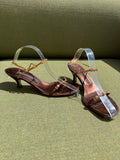 Vintage Giuseppe Zanotti Bronze Leather Embellished Kitten Heel Sandals