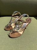 Vintage Jimmy Choo Bronze Embellished T-Strap Sandals